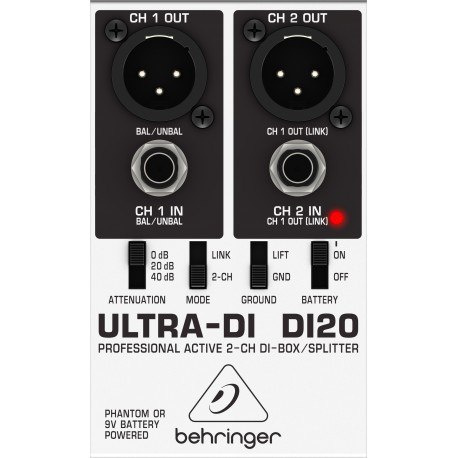 BEHRINGER DI20 - 2-kanałowy DI-Box aktywny z funkcją splittera BEHRINGER DI20 - 2-kanałowy DI-Box aktywny z funkcją splittera