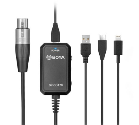 BOYA BY-BCA70 Interfejs XLR dla urządzeń Apple iOS Lightning, Android - USB C oraz PC USB A BOYA BY-BCA70 Interfejs XLR dla urządzeń Apple iOS Lightning, Android - USB C oraz PC USB A