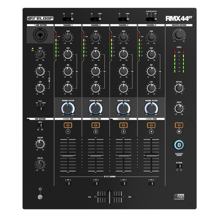 Reloop RMX-44 BT 4-kanałowy mikser klubowy Bluetooth Reloop RMX-44 BT 4-kanałowy mikser klubowy Bluetooth