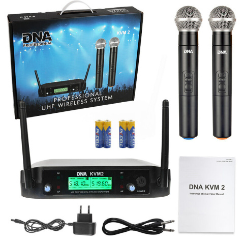 DNA KVM 2 mikrofon bezprzewodowy 2x nadajnik doręczny system nagłośnienia UHF 518-542 MHz DNA KVM 2 mikrofon bezprzewodowy 2x nadajnik doręczny system nagłośnienia UHF 518-542 MHz