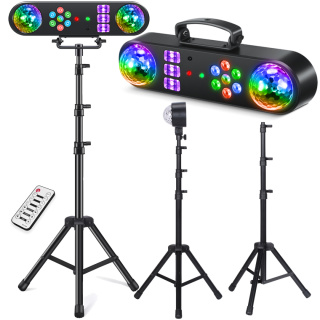 MAGIC BAR 2 multiefekt świetlny na imprezę Magic Ball biały stroboskop UV 2x laser R/G pilot bezprzewodowy statyw zestaw
