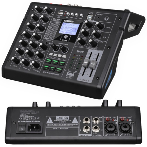 DNA MIX-EFF 4 analogowy mikser dźwięku 4 kanały USB MP3 Bluetooth Phantom +48V DSP EQ efekty dźwiękowe DNA MIX-EFF 4 analogowy mikser dźwięku 4 kanały USB MP3 Bluetooth Phantom +48V DSP EQ efekty dźwiękowe