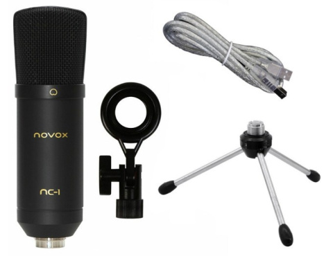 NOVOX - Mikrofon Pojemnościowy NC-1 Black USB + Statyw